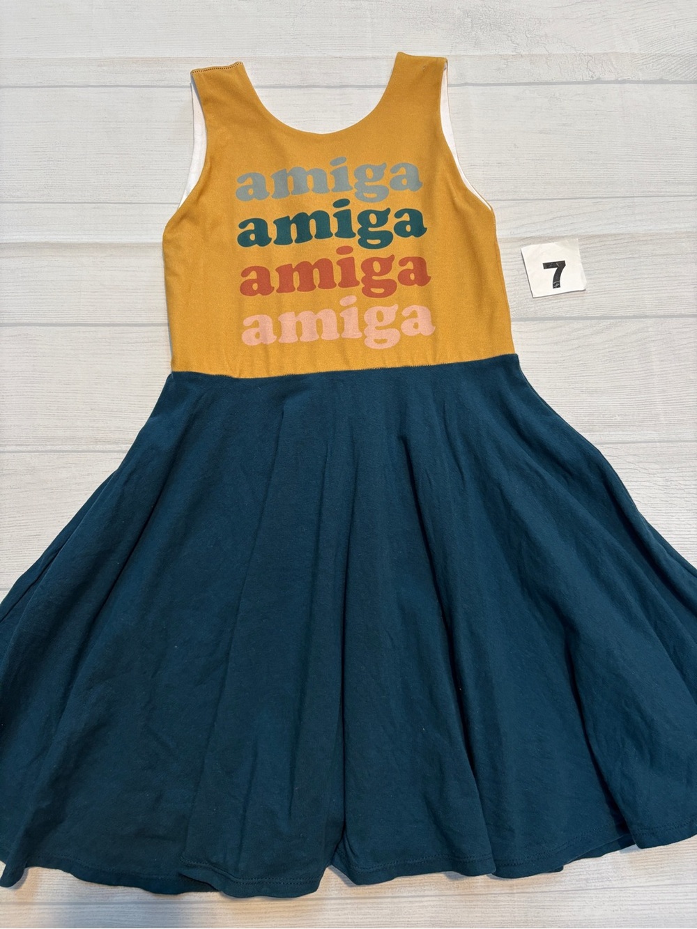 Malia and Kai Mustard & Teal 'Amiga' Sleeveless Twirl Dress